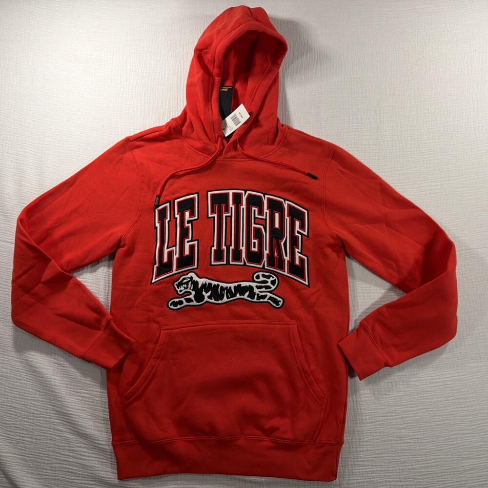 Le Tigre Men's Red Embroidered Logo Fleece Pullover Hoodie Size Small
